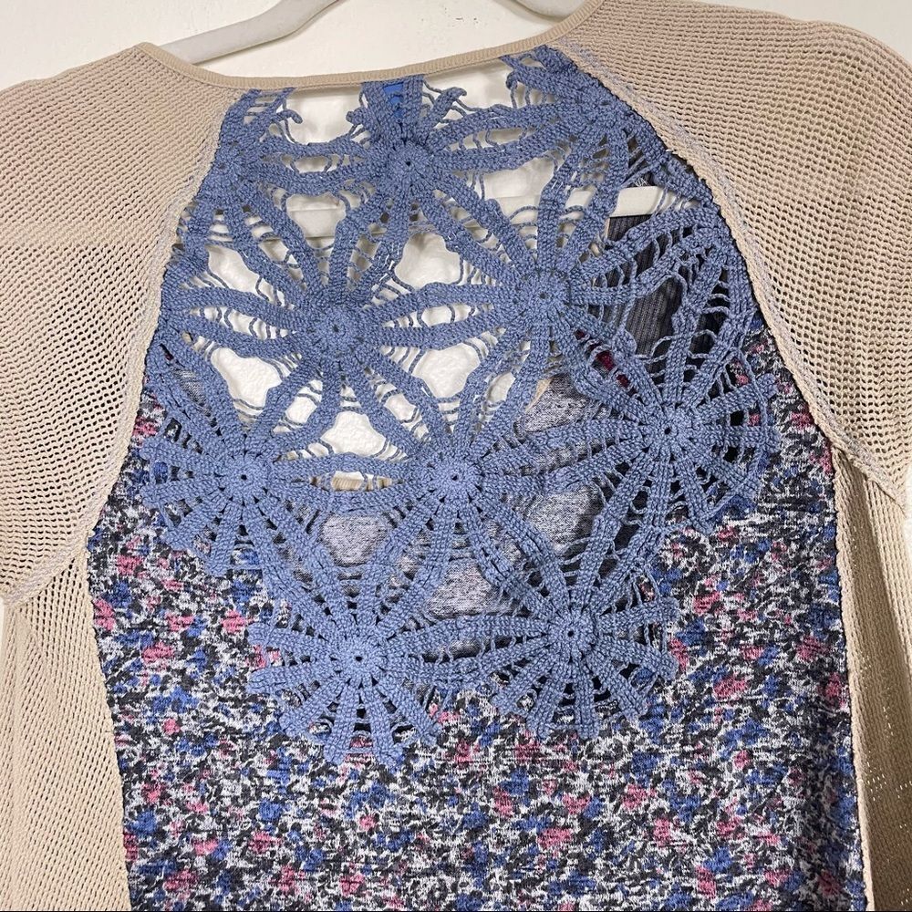 Free People Blue & Pink Floral Crochet Tshirt - Picture 7 of 8